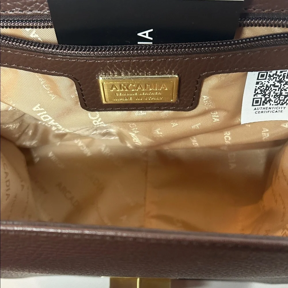 New Arcadia Brown Leather Satchel with Gold Accents - Picture 8 of 9